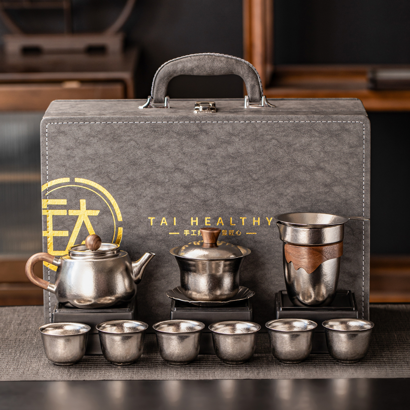 纯钛三才盖碗泡茶壶功夫茶具