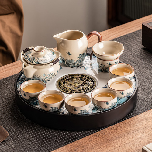 瓷牌茗汝窑盖碗茶壶功夫茶具套装