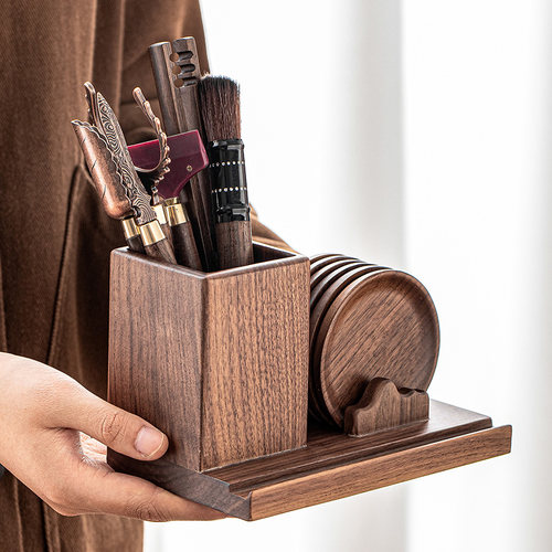 胡桃木观山茶道竹节五君子杯垫