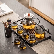 Bộ ấm trà thủy tinh, ấm trà chịu nhiệt, bộ phòng khách văn phòng nhẹ nhàng sang trọng, khay trà gia đình, bộ trà uống trà nhỏ bộ ấm tách trà thủy tinh bộ ấm chén thuỷ tinh pha trà