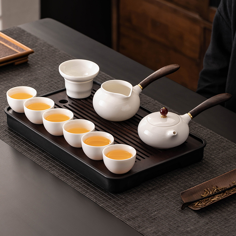 瓷牌茗茶具侧把茶壶防烫