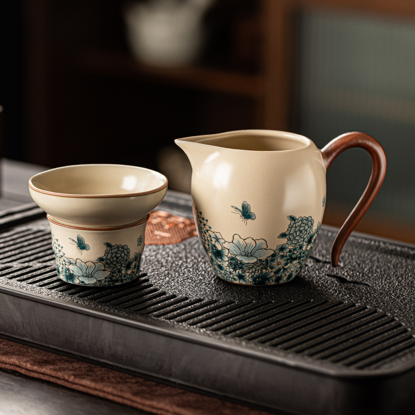 瓷牌茗米黄汝窑公道杯茶漏组合图片