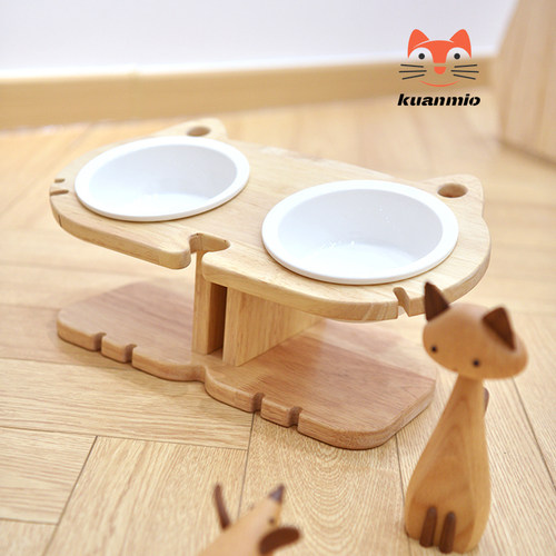 橡胶木防潮防污猫碗架工厂直营