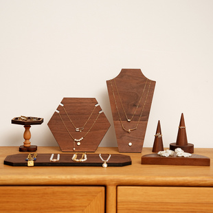 首饰展示架复古风人形板项链架胡桃木圆锥戒指托饰品陈列拍照道具
