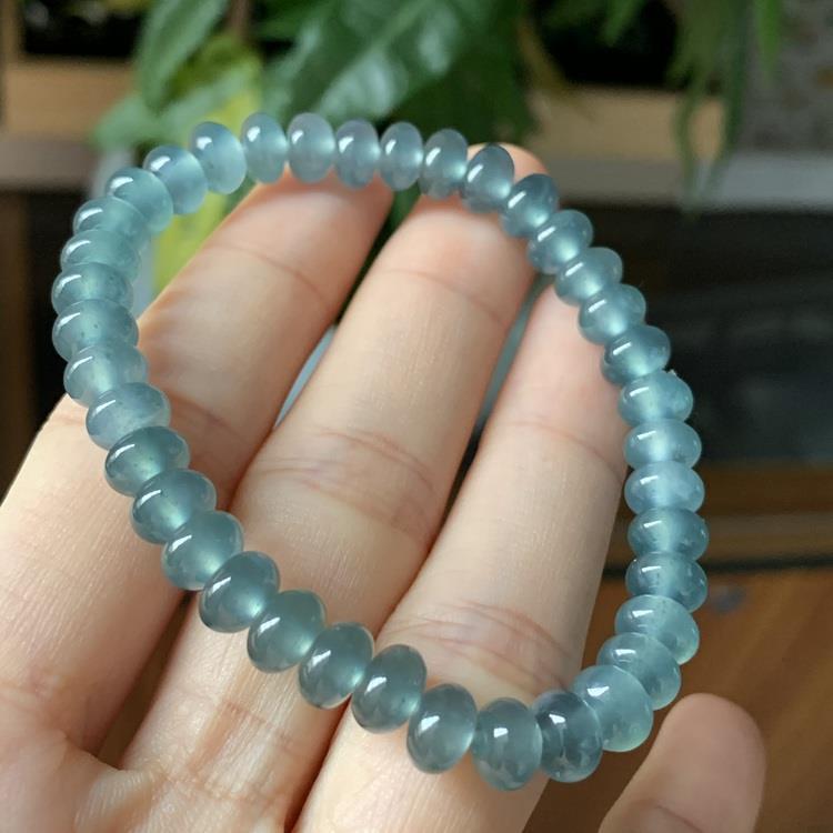 A货冰种蓝水算盘珠手链情侣男女同款串冰蓝处理