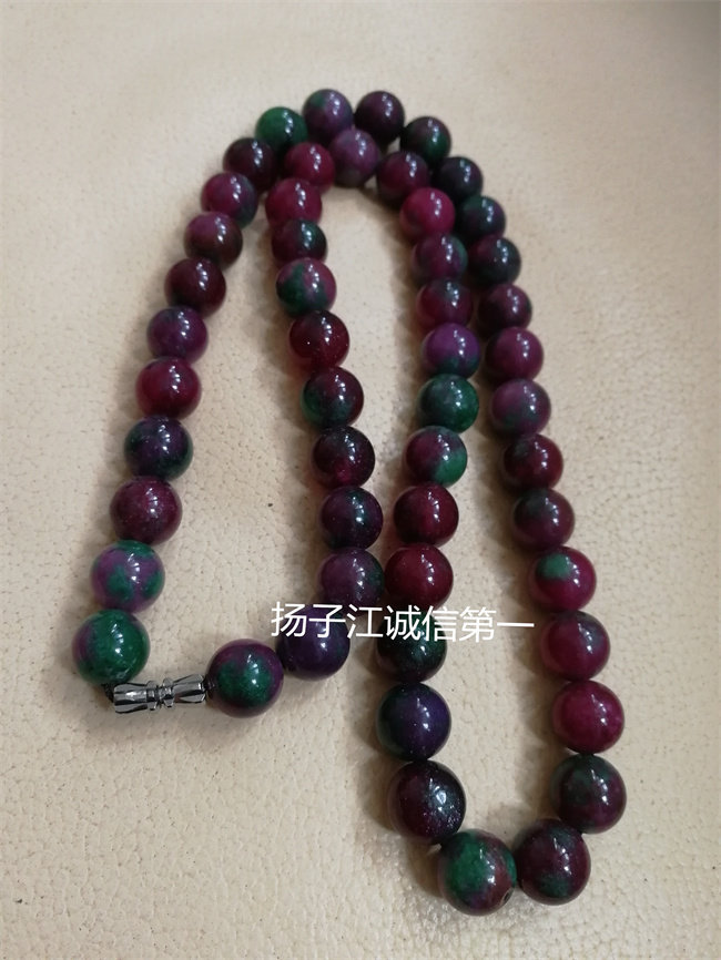 天然红绿宝精雕圆珠项链玉石宝石10毫米项链男女款吉祥玉石礼物饰