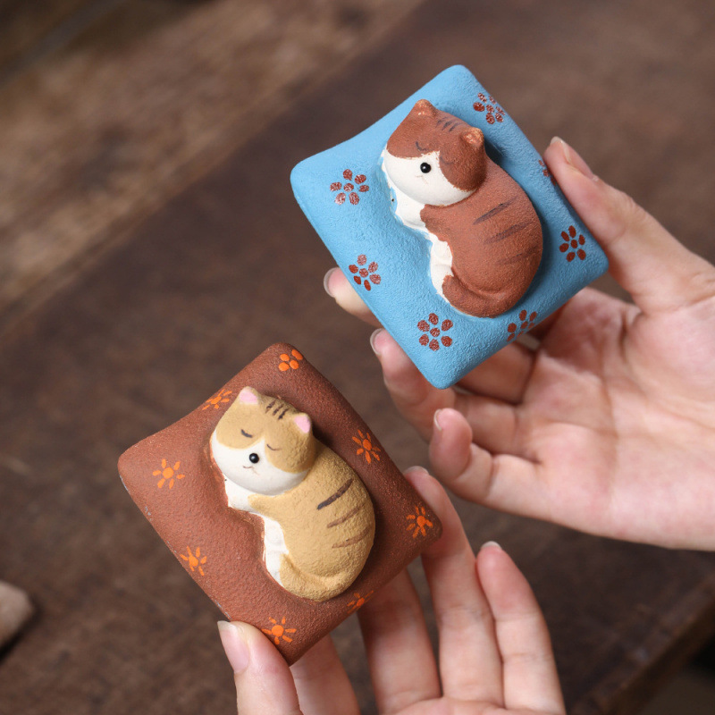 宜兴紫砂茶宠招财猫摆件手工茶道