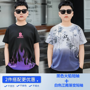 小胖墩加肥加大短袖t恤6-16岁中大童男孩子圆领休闲宽松大码上衣9