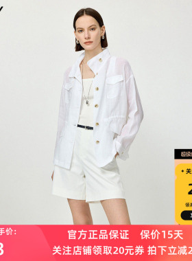 100%苎麻LILY2026夏新款女装老钱风立领收腰休闲通勤白色风衣外套