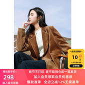 式 若潮大码 羽绒鹅绒服双排扣中长宽松胖MM 新款 西装 女装 2024冬季