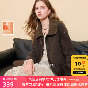 三彩2025冬季 仿麂皮环保皮草毛毛外套立领中长两面穿宽松女M 新款