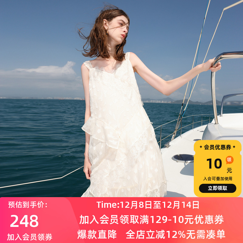 ibudu2025夏季新款V领无袖吊带裙蕾丝花边连衣裙宽松女