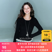 新款 长袖 修身 三彩2025冬季 圆领针织衫 花边打底衫 套头衫