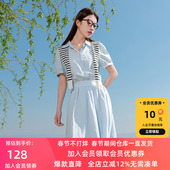 女装 2025夏季 新款 若潮大码 清新翻领连衣裙短袖 宽松胖MM