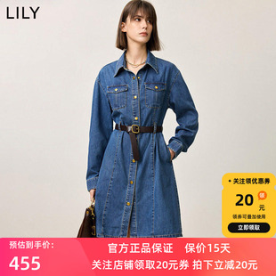 【商场同款】LILY2025春新款女装经典收腰休闲牛仔裙长袖连衣裙女