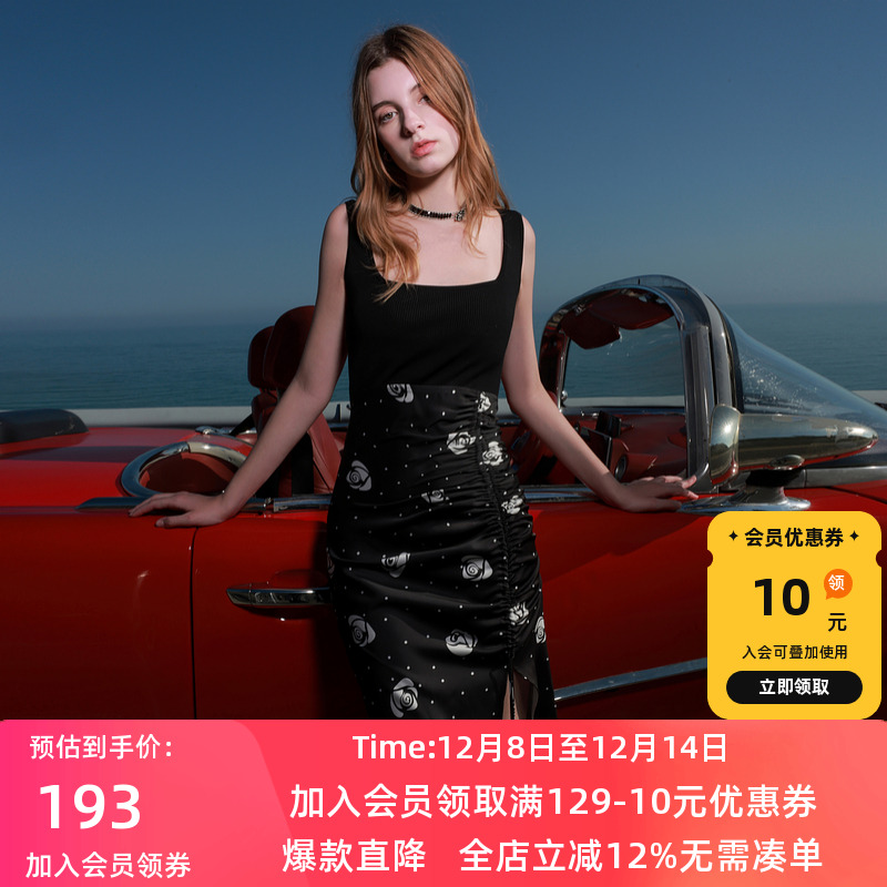 2025夏季方领收腰假两件连衣裙女