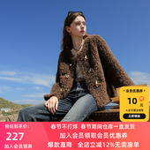 三彩2024冬季 新款 环保皮草仿泰迪毛外套圆领牛角扣毛绒上衣女M