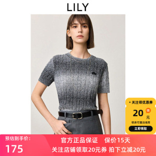 【商场同款】LILY2025春新款女装渐变段染圆领正肩修身短袖针织衫