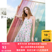 碎花吊带裙无袖 三彩2025春季 新款 连衣裙纯棉A字裙长裙M