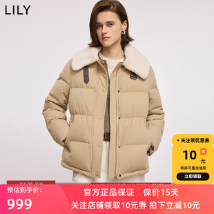LILY2025冬新款简约毛绒翻领90鸭绒百搭通勤浅色面包羽绒服外套女