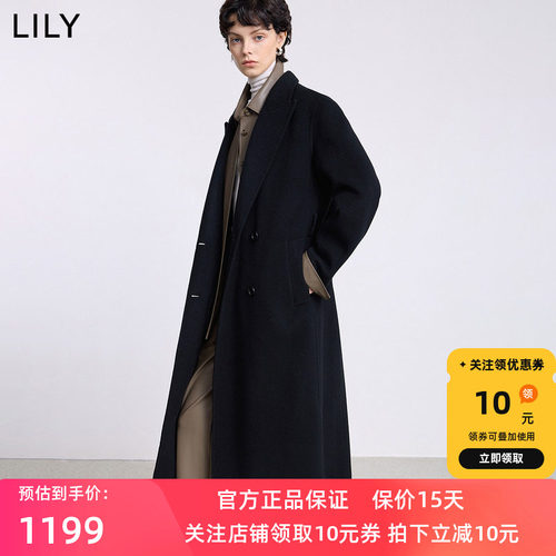 【法奢白金】LILY女装2025冬新款羊毛羊绒双面呢大衣长款毛呢外套