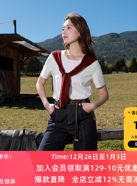 若潮大码女装2025春季新款简约基础款圆领T恤短袖短款显瘦胖MM