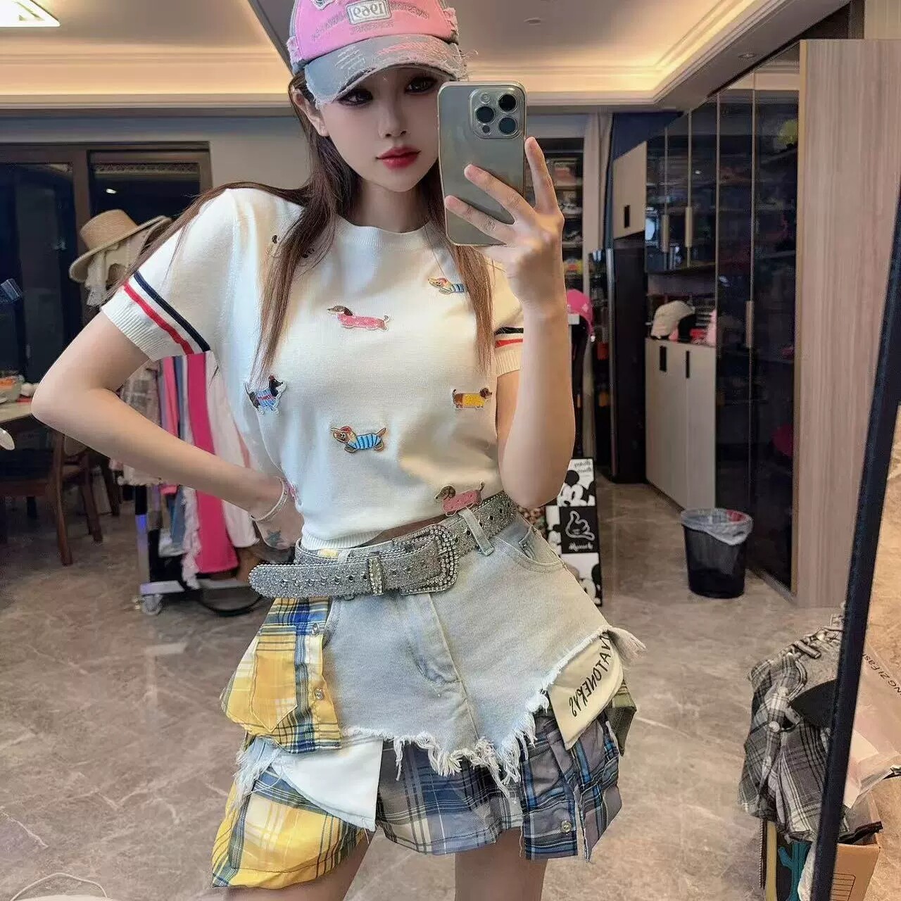 薄款减龄少女感小狗T恤休闲短袖针织上衣女夏新款韩系显瘦设计感