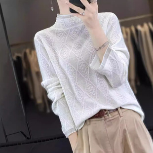 超温柔荷叶蕾丝边针织打底衫女半高领弹力柔软叠穿内搭羊毛针织衫