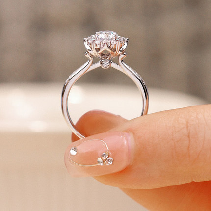 灿若星辰莫桑石钻戒女纯银50分求婚结婚订婚礼物防真钻石戒指定制