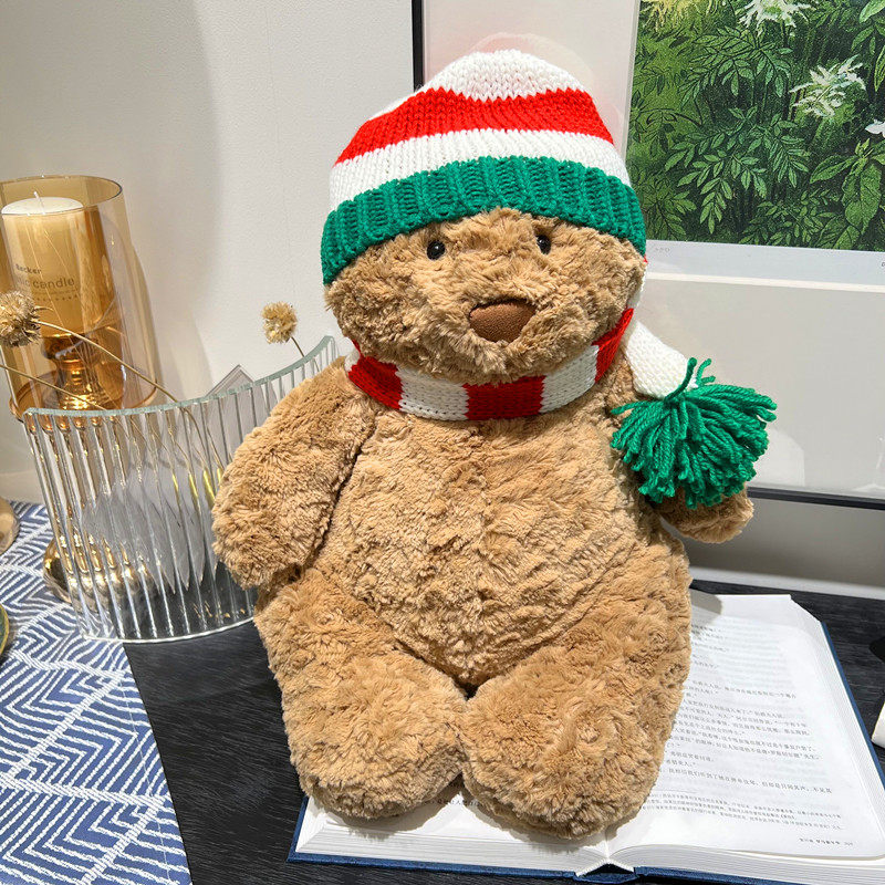 바르셀로나 곰 옷 곰 스카프 모자 RAGDOLL 곰 새해 옷 포옹 곰 플러시 장난감 드레싱