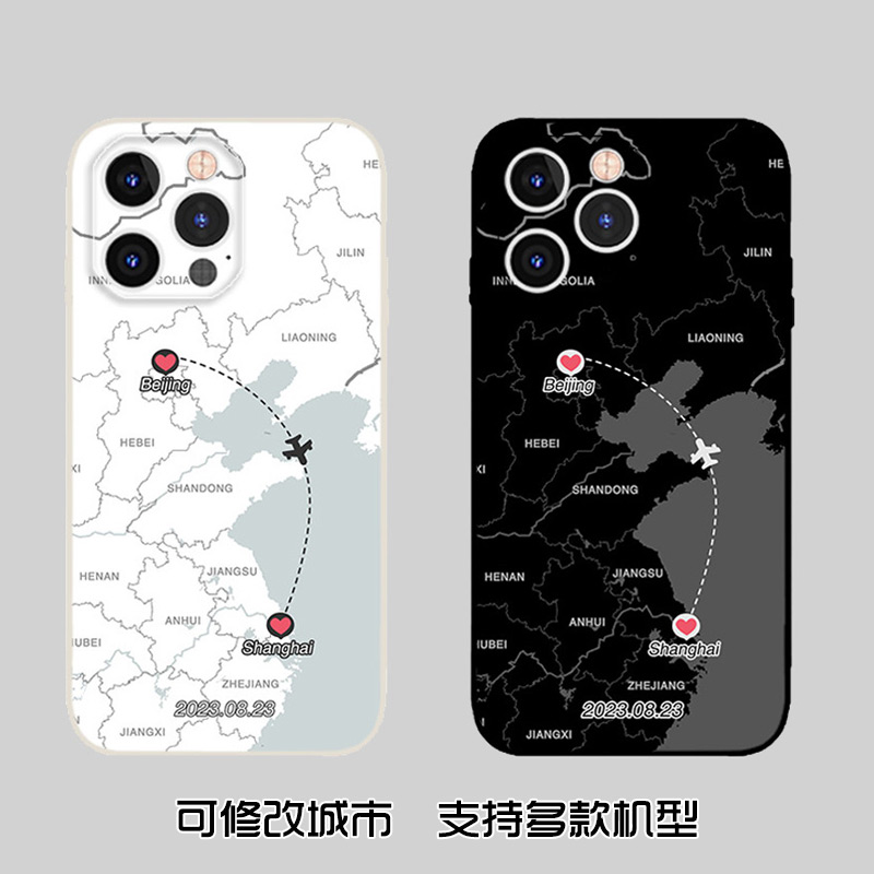 情侣定制城市适用于iphone14promax安卓液态手机壳地图异地恋异国男女创意纪念节日 3C数码配件 手机保护套/壳 原图主图