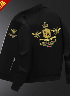 新品高端黑色小蜜蜂刺绣夹克男装潮流帅气棒球服休闲酷奇外套潮牌