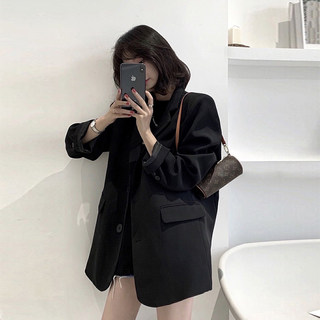 高级感黑色西装外套女2023年春秋新款韩版宽松小个子西服套装上衣