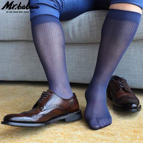 薄款男条纹锦纶丝袜弹力长筒巴布