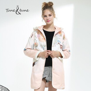 tune tune冬季新款印花棉衣中长款棉服女外套