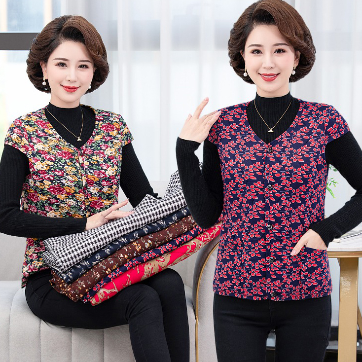 妈妈秋冬保暖马夹中长护肩坎肩