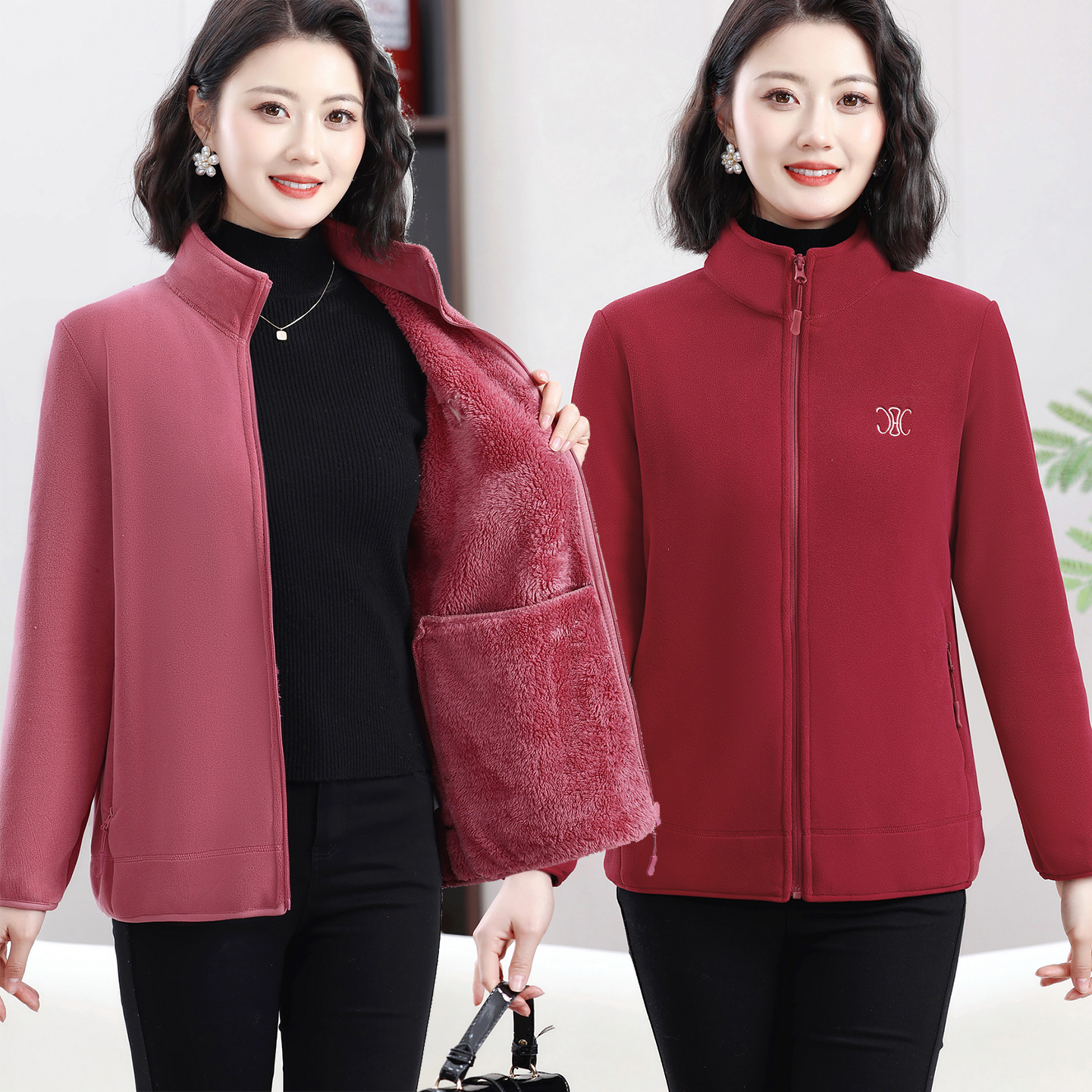 中老年女士立领摇粒绒外套