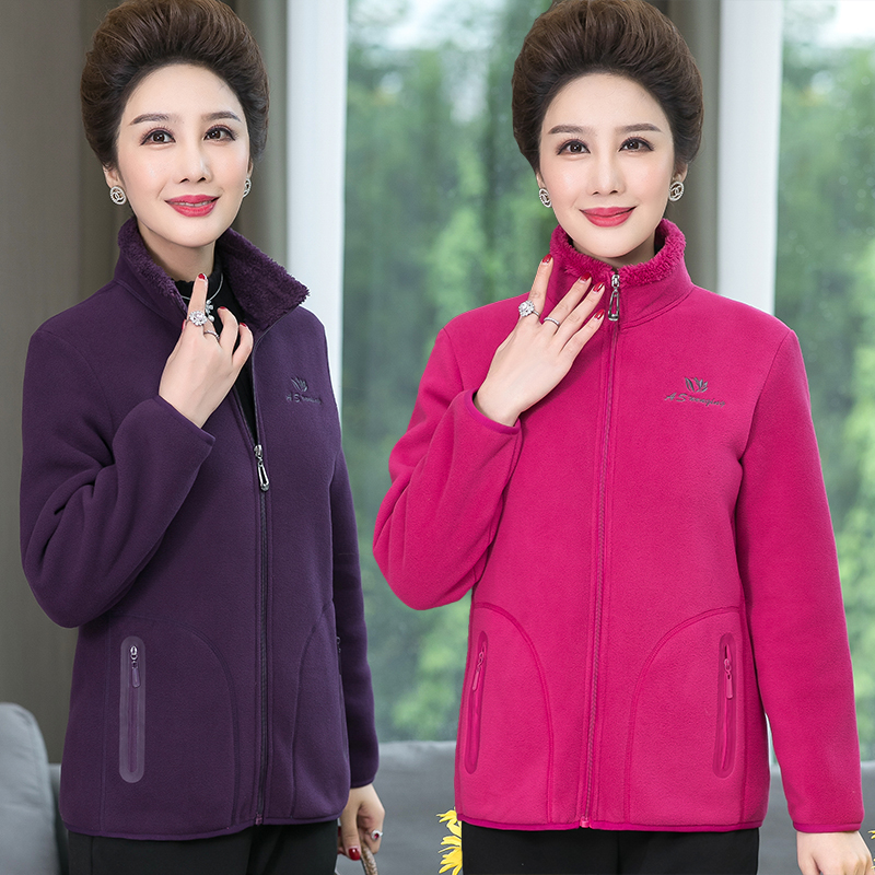 加绒外套中年女卫衣妈妈上衣秋装