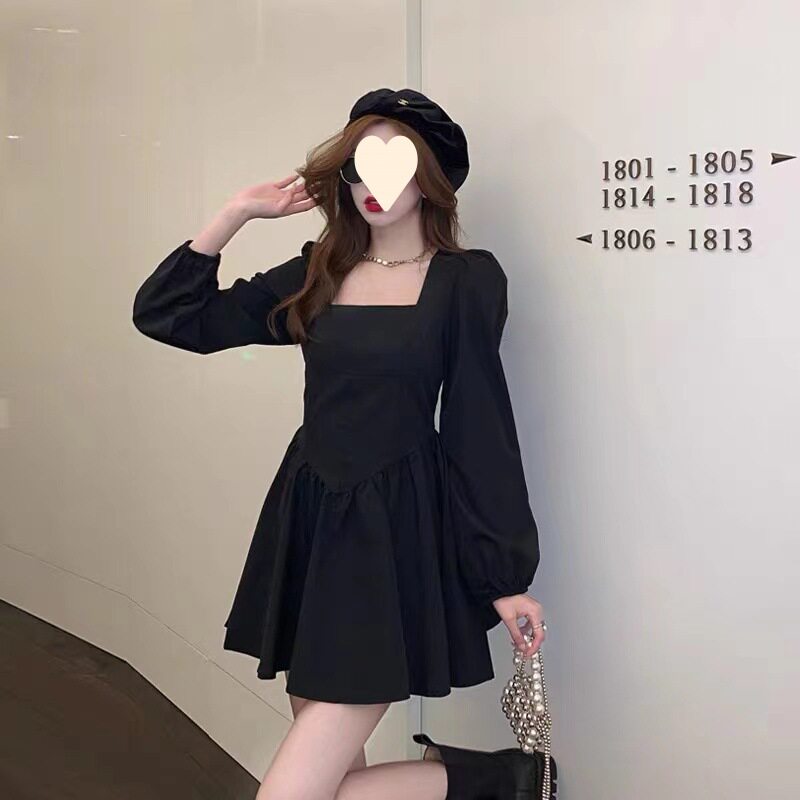 小个子方领法式蓬蓬连衣裙秋冬打连衣裙