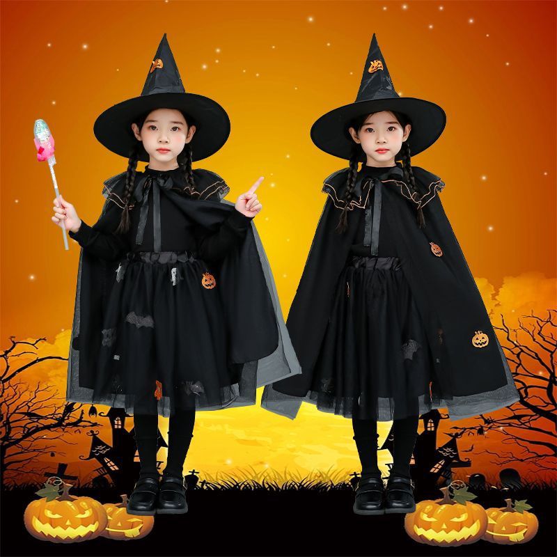 万圣节儿童服装女巫婆披风斗篷帽幼儿园cosp衣服道具南瓜表演出服