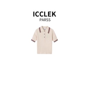 上衣女 2025早春新款 修身 针织衫 3048 学院风撞色条纹polo领短袖