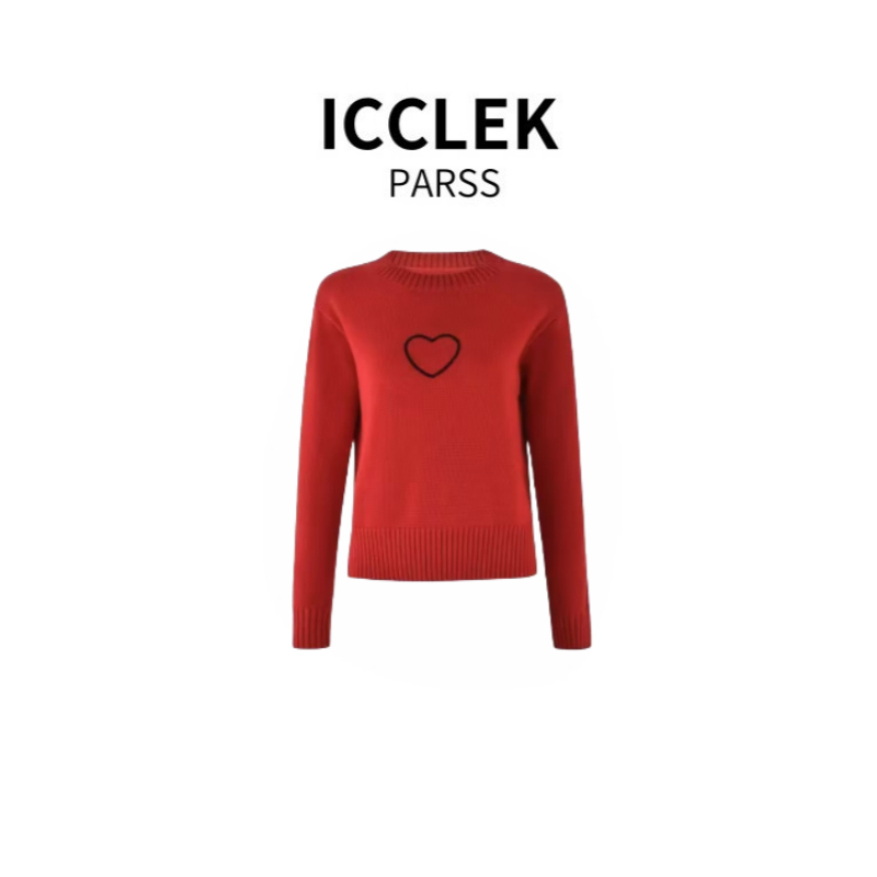 ICCLEK PARSS 2025新款早秋轻奢简约气质名媛爱心圆领针织衫-5106