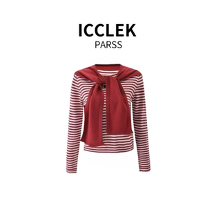 针织衫 ICCLEK 早秋轻奢条纹披肩海军领长袖 2025新款 9068 PARSS