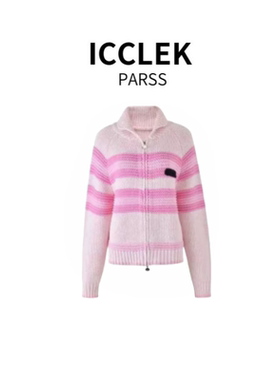 ICCLEK PARSS 2025新款早秋轻奢简约拉链撞色条纹针织款衫-5140