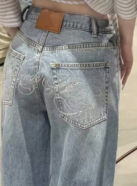 ICCLEK PARSS 2025新款早秋轻奢简约宽松烫钻牛仔裤阔腿裤-1041