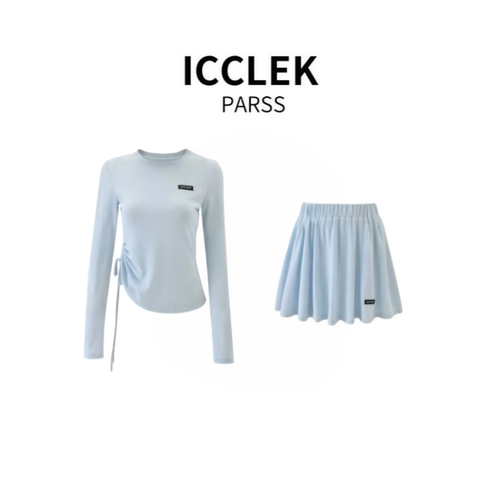 ICCLEK PARSS 2025新款早秋夏轻奢抽绳长袖针织衫半裙套装-5859
