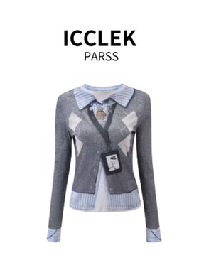 ICCLEK PARSS 2025新款早秋夏轻奢学院风拼接假两件针织开衫-5893