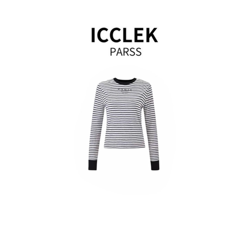 ICCLEK PARSS 条纹针织衫女长袖圆领修身显瘦百搭上衣-9494