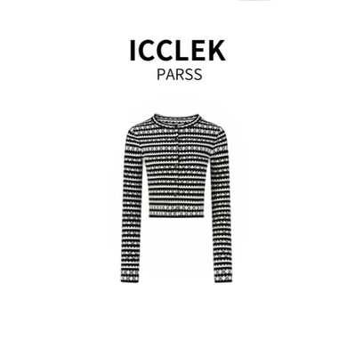 ICCLEK PARSS 2025新款早秋夏轻奢条纹提花修身长袖针织衫-5855
