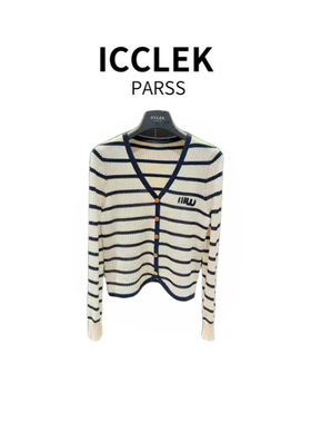 ICCLEK PARSS 2025新款早秋夏轻奢条纹撞色针织衫减龄显瘦-5880
